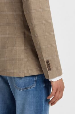 Veste Slim en tissu stretch &agrave; carreaux, Beige