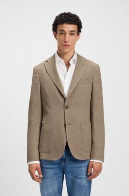 Veste Slim en tissu stretch &agrave; carreaux, Beige