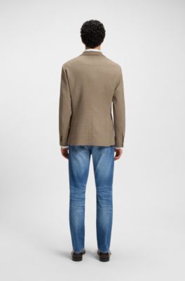 Checked slim-fit jacket in stretch cloth, Beige