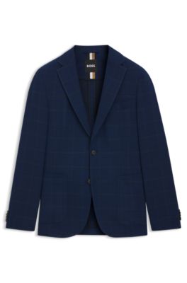 Checked slim-fit jacket in stretch cloth, Dark Blue