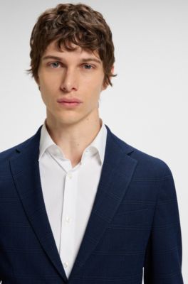 Checked slim-fit jacket in stretch cloth, Dark Blue
