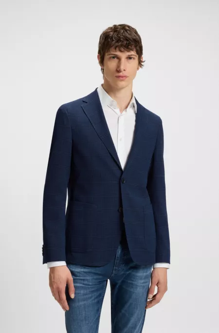 Checked slim-fit jacket in stretch cloth
