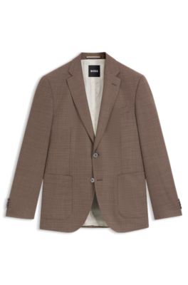 Blazer Regular en laine m&eacute;lang&eacute;e &agrave; motif, Marron