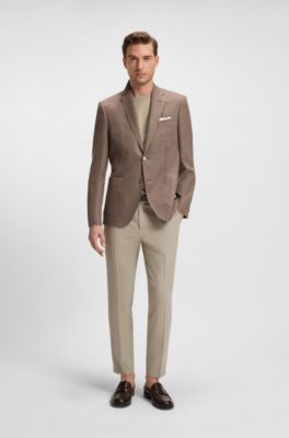 Blazer Regular en laine m&eacute;lang&eacute;e &agrave; motif, Marron