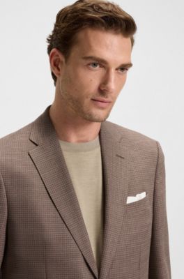 Blazer regular fit con estampado en mezcla de lana, Marr&oacute;n