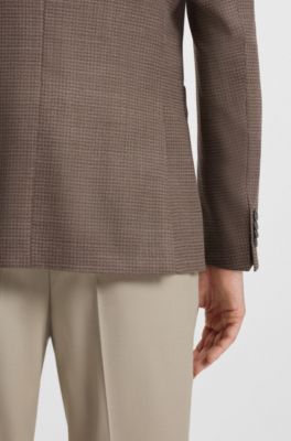 Blazer Regular en laine m&eacute;lang&eacute;e &agrave; motif, Marron