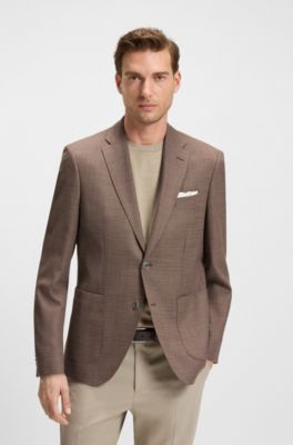 Blazer Regular en laine m&eacute;lang&eacute;e &agrave; motif, Marron