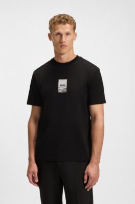 Camiseta relaxed fit de algod&oacute;n el&aacute;stico con estampado fotogr&aacute;fico, Negro