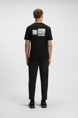 Camiseta relaxed fit de algod&oacute;n el&aacute;stico con estampado fotogr&aacute;fico, Negro