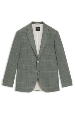 Blazer regular fit en mezcla de lana a cuadros, Verde