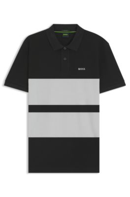 Block-stripe polo shirt in cotton piqu&eacute;, Black