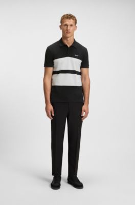 Block-stripe polo shirt in cotton piqu&eacute;, Black