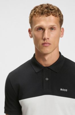 Block-stripe polo shirt in cotton piqu&eacute;, Black