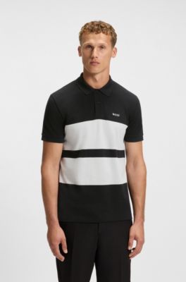 Block-stripe polo shirt in cotton piqu&eacute;, Black