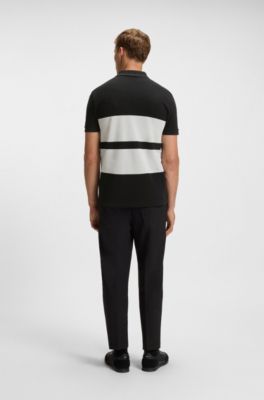 Block-stripe polo shirt in cotton piqu&eacute;, Black