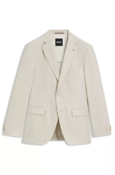 Checked slim-fit jacket in wool, silk and linen