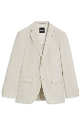 Blazer slim fit de lana, seda y lino a cuadros, Blanco