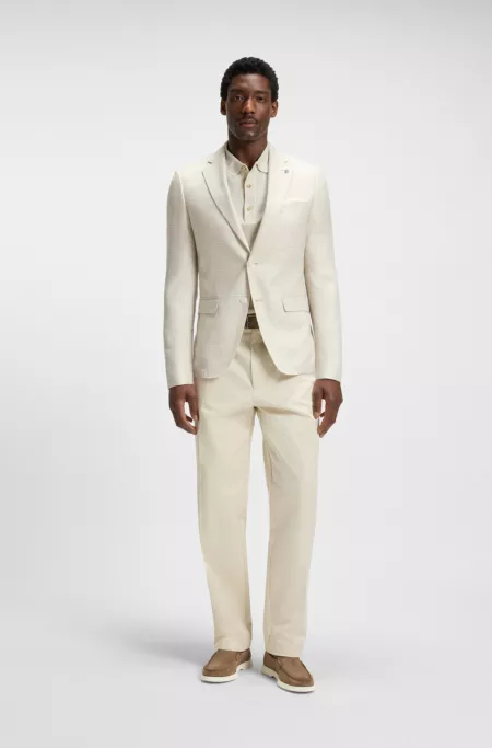 Checked slim-fit jacket in wool, silk and linen