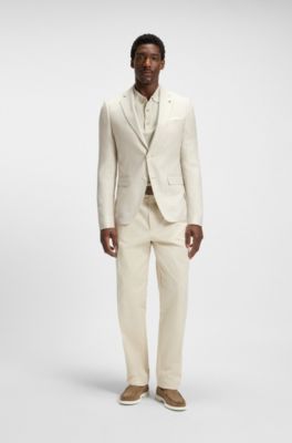 Checked slim-fit jacket in wool, silk and linen, White