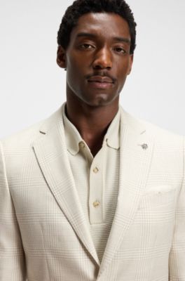 Checked slim-fit jacket in wool, silk and linen, White