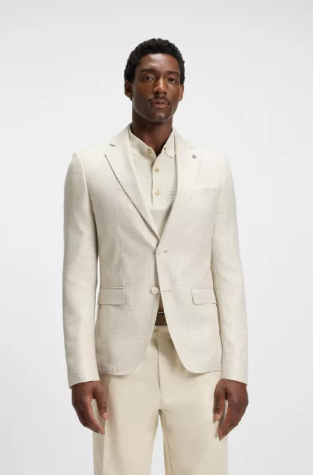 Checked slim-fit jacket in wool, silk and linen