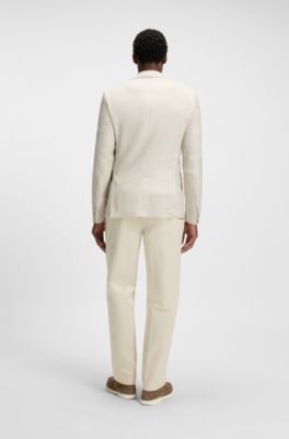 Checked slim-fit jacket in wool, silk and linen, White