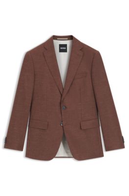 Blazer Slim en tissu stretch &agrave; motif, Marron