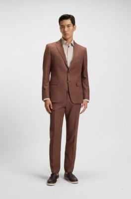 Patterned slim-fit jacket in stretch fabric, Brown