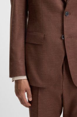 Blazer slim fit de tejido el&aacute;stico estampado, Marr&oacute;n