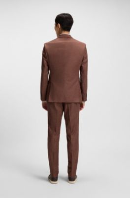 Blazer Slim en tissu stretch &agrave; motif, Marron