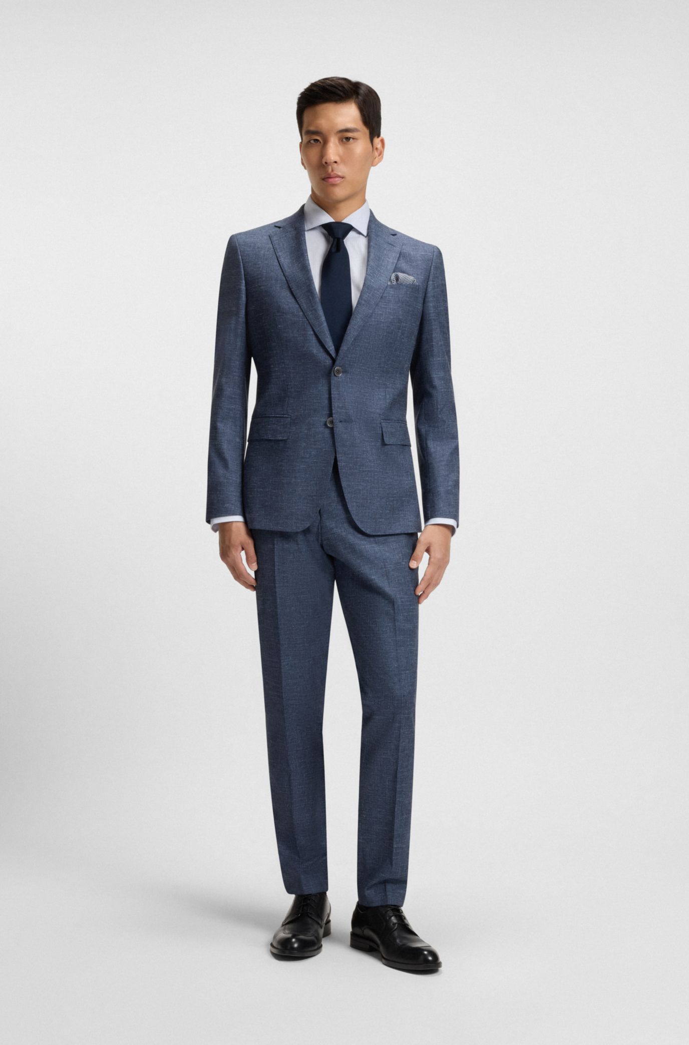 BOSS - Patterned slim-fit jacket in stretch fabric - Dark Blue