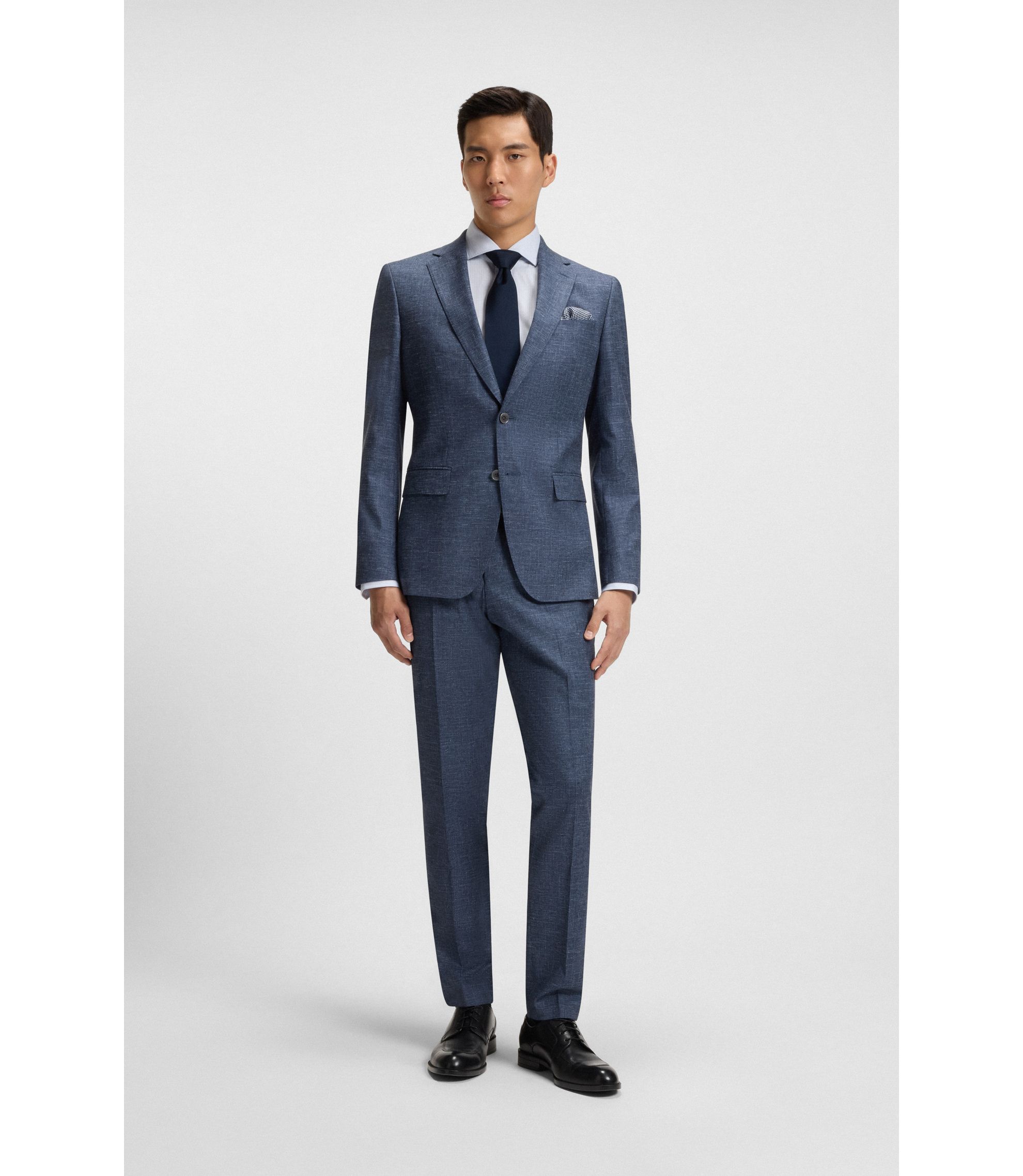 BOSS - Patterned slim-fit jacket in stretch fabric - Dark Blue