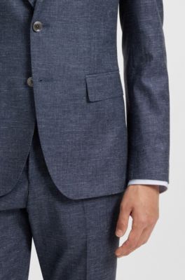 Blazer Slim en tissu stretch &agrave; motif, Bleu fonc&eacute;