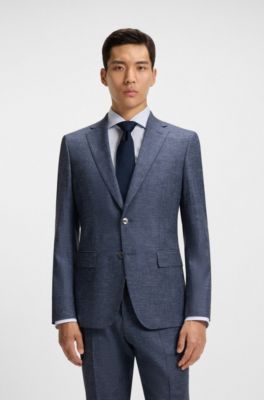 Blazer Slim en tissu stretch &agrave; motif, Bleu fonc&eacute;