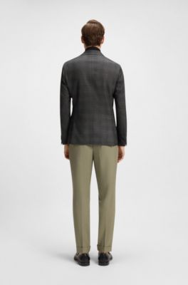 Blazer slim fit de lana virgen a cuadros, Negro