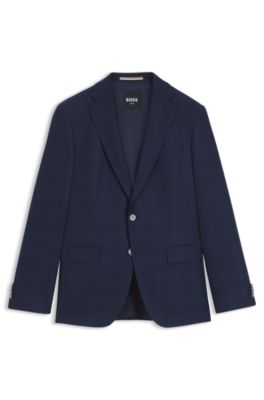 Checked slim-fit jacket in virgin wool, Dark Blue