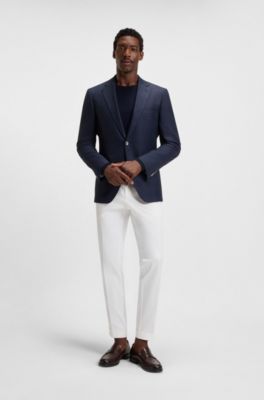 Checked slim-fit jacket in virgin wool, Dark Blue