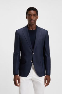 Blazer slim fit de lana virgen a cuadros, Azul oscuro