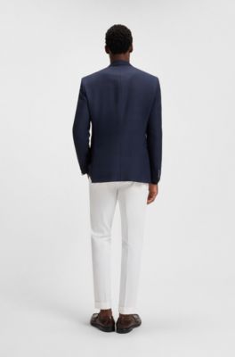 Blazer slim fit de lana virgen a cuadros, Azul oscuro