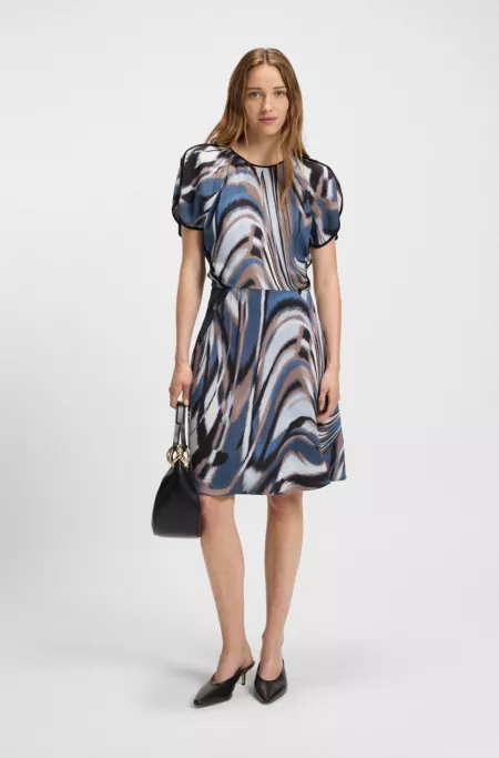 Swirl-print dress in satin