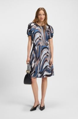 Swirl-print dress in satin, Patterned