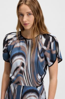 Swirl-print dress in satin, Patterned