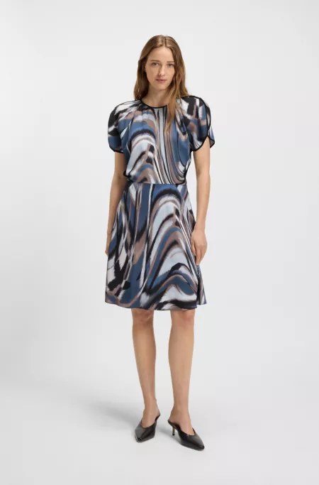 Swirl-print dress in satin