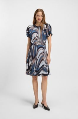 Swirl-print dress in satin, Patterned