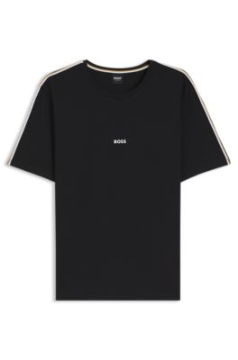 Camiseta de pijama de algod&oacute;n el&aacute;stico con rayas de la marca, Negro