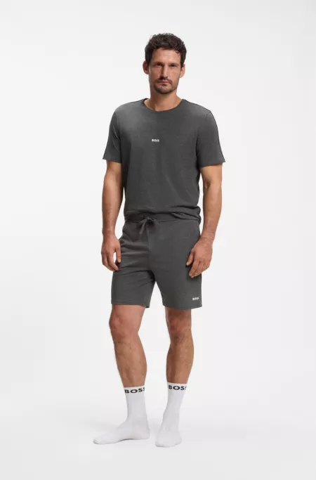Stretch-cotton pajama top with signature-stripe tape