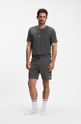 Camiseta de pijama de algod&oacute;n el&aacute;stico con rayas de la marca, Gris