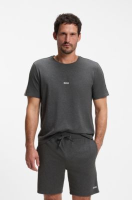 Camiseta de pijama de algod&oacute;n el&aacute;stico con rayas de la marca, Gris