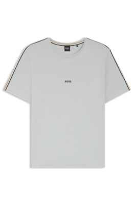 Stretch-cotton pajama top with signature-stripe tape, Light Grey
