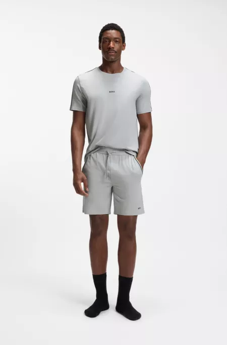 Stretch-cotton pyjama T-shirt with signature-stripe tape